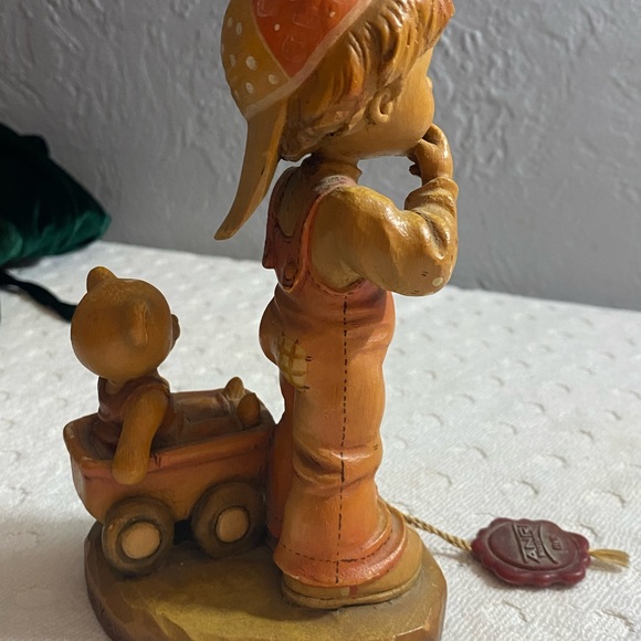 ANRI Sarah Kay  4" “Finding Our Way”Boy with a Wagon and a Teddy Bear - Picture 13 of 16